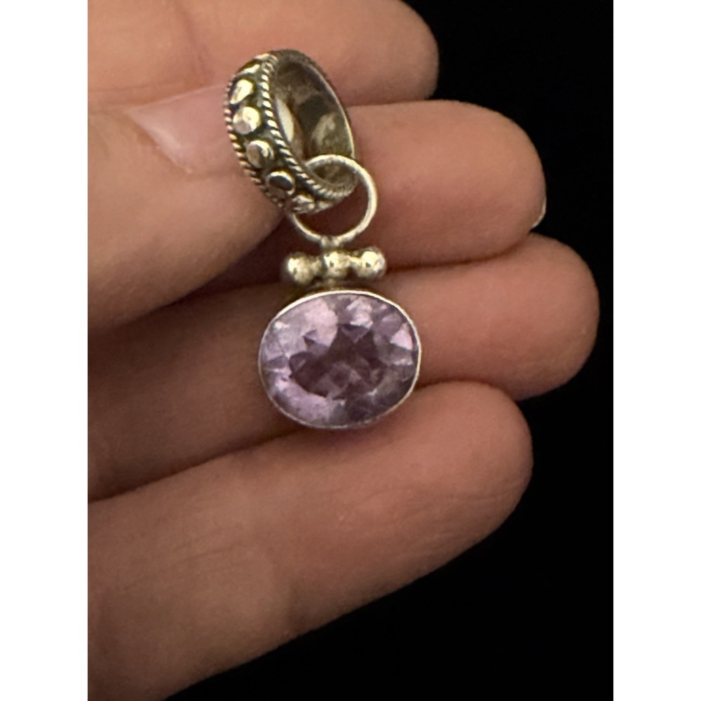 Amethyst Pendant Sterling Silver 925 Oval Faceted Purple Gemstone Slide Charm